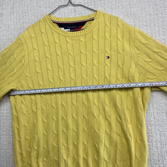Vintage Tommy Hilfiger Cable Knit Sweater Yellow Men XL Preppy Grandpa Pullover - Picture 7 of 10